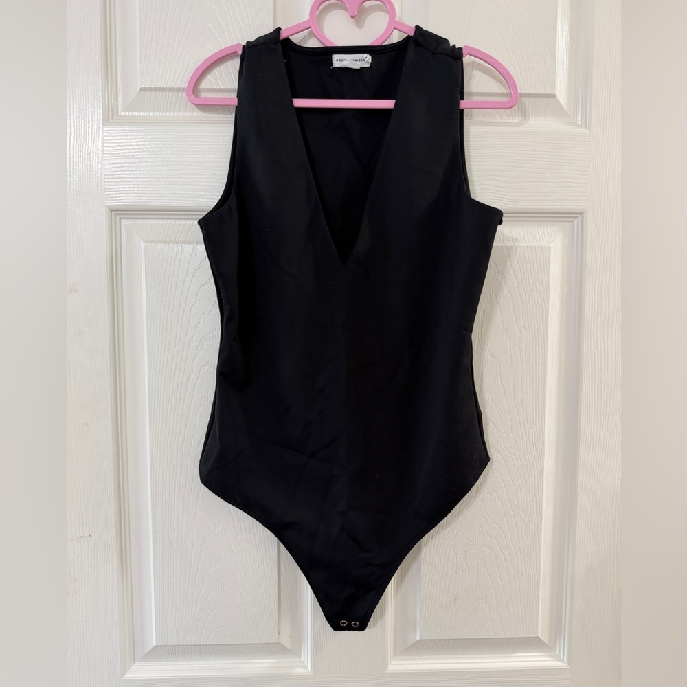 Good American Black Sleeveless V-Neck Kids One-Piece